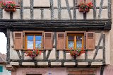 Windows and Geranium Flowers, Bergheim, Alsace, France